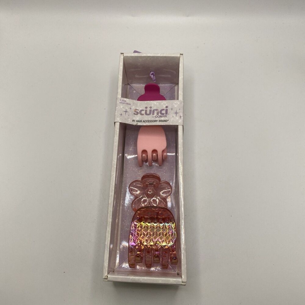 Scunci 4 Piece Girls Pink Claw Clip Set - GLAM Sparkle & Shine
